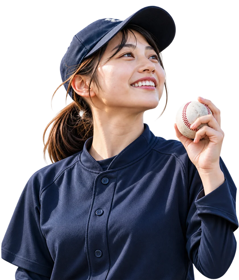 野球ボールを持つ女性のイメージ画像